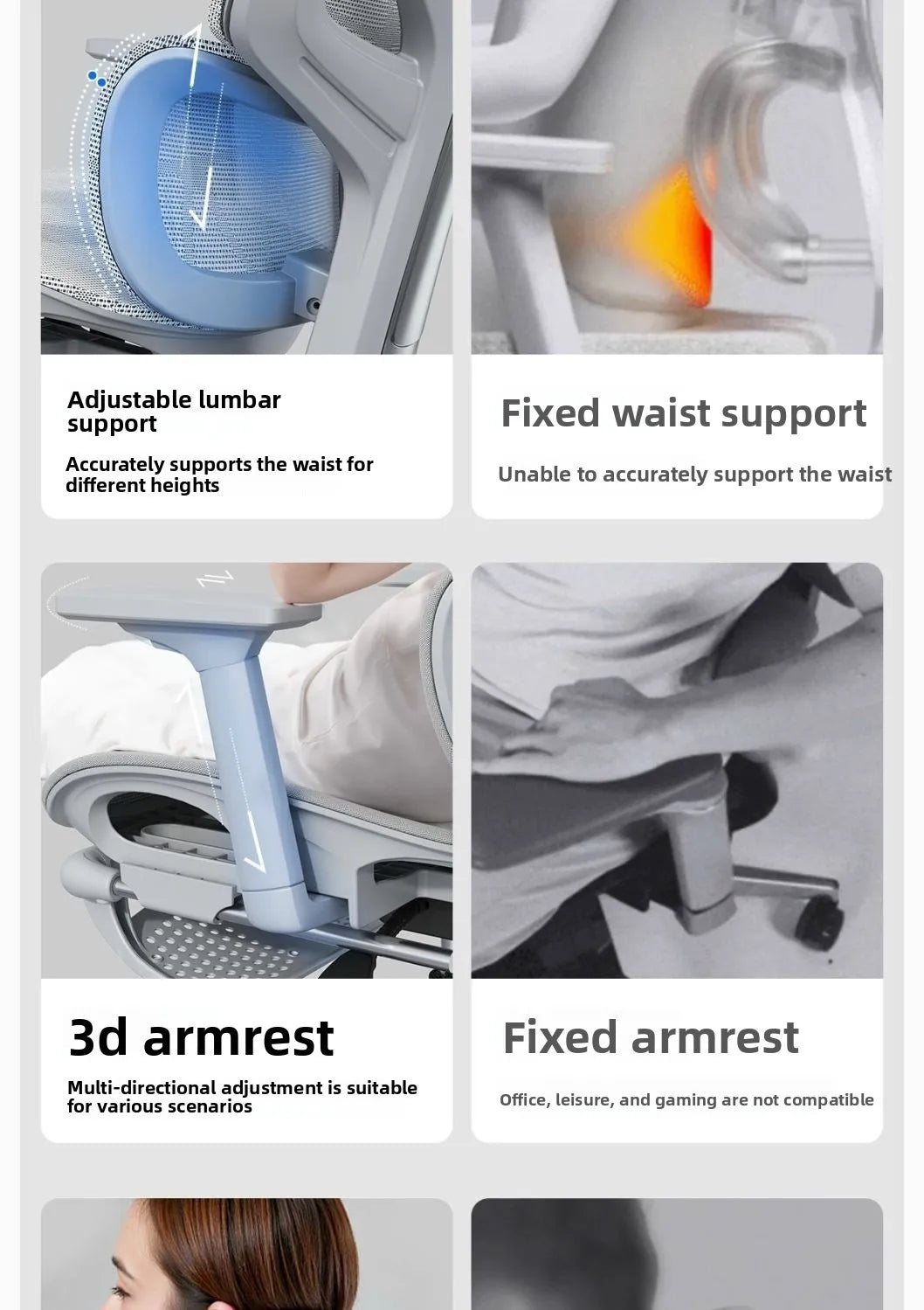 Sedia da ufficio ergonomica regolabile in mesh, sedia da scrivania per computer con schienale alto traspirante, supporto lombare 6D e poggiapiedi retrattile