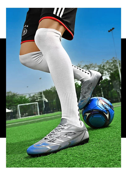 Nouvelles chaussures de football pour hommes, chaussures de sport respirantes, antidérapantes, de haute qualité, chaussures de football pour match en plein air, futsal, haute cheville, ultralégères