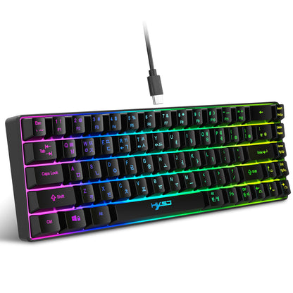 Teclado gaming coreano portátil HXSJ V200 de 68 teclas, 65%, com retroiluminação RGB, com fios, de membrana, para escritório, PC de secretária e computadores portáteis