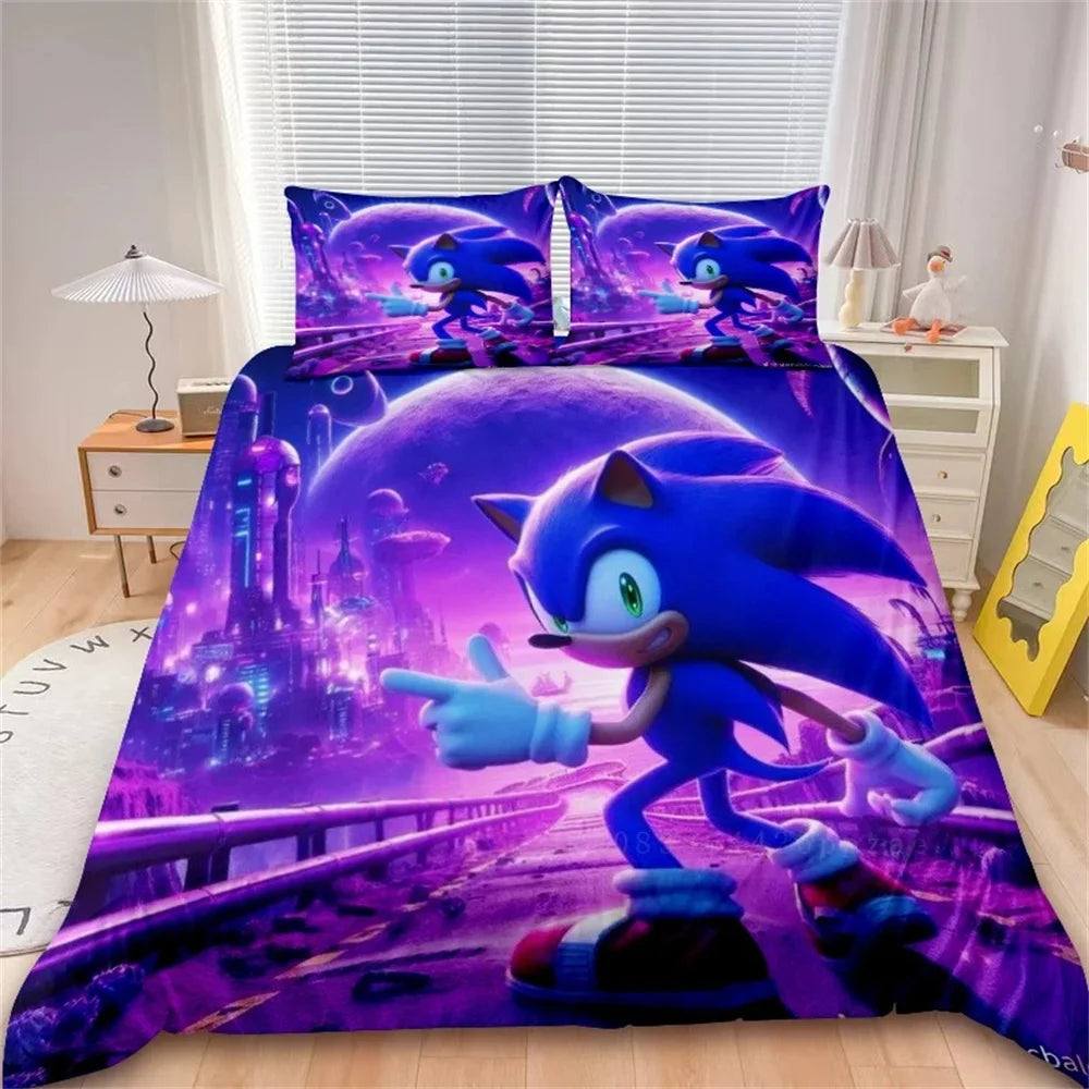 Juego de funda nórdica de dibujos animados, ropa de cama suave de algodón lavable, S-Sonic-S, película H-HedgehogS, set de 2/3 piezas, cuatro estaciones, residencia de estudiantes