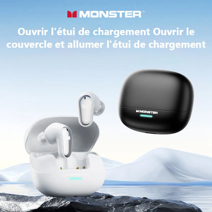 Auricolari wireless Bluetooth 5.4 Monster MQT52 a lunga autonomia, cuffie gaming dual mode con audio stereo HiFi e microfono