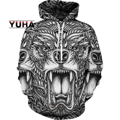 Sweatshirt com Capuz Unissexo Wolf com Impressão 3D, Pullover Cool com Gráfico Animal, Streetwear Masculino