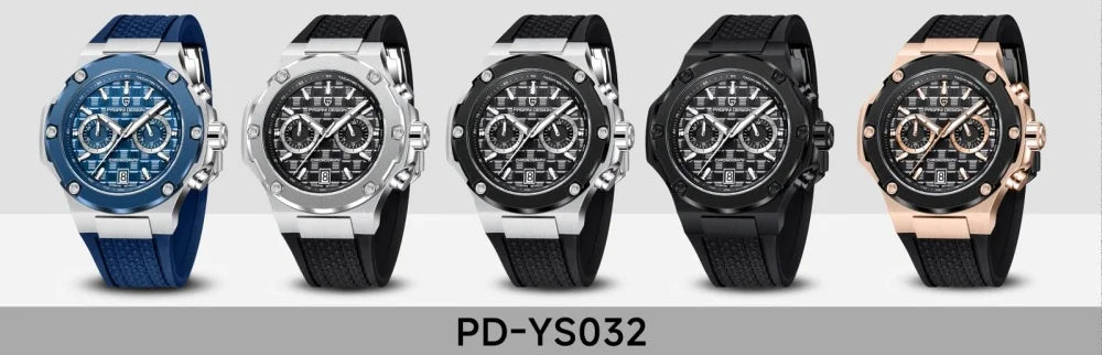 Reloj de cuarzo para hombre PAGANI DESIGN PD-YS032, 44mm, movimiento japonés VK64, caja de acero inoxidable, correa de caucho, cristal de zafiro, resistente al agua 100M