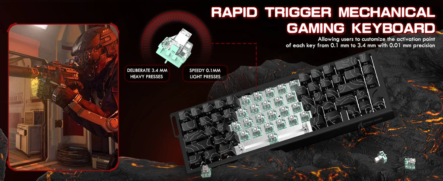 ATTACK SHARK X68PRO HE 60% Wireless Rapid Trigger Gaming Keyboard,Adjustable Actuation,8K,Hall Effect Magnetic Switch,Tri-mode
