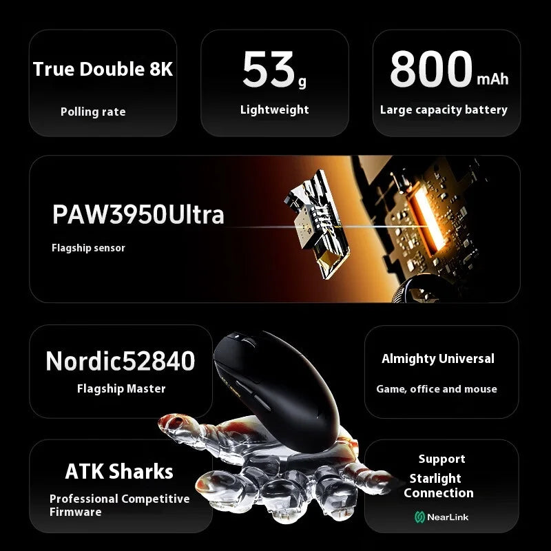 Ratón gaming inalámbrico ATK A9 Ultra Tri Mode 8K 53g ligero A9/A9 SE/A9 Plus/A9 Pro para PC e-sports, regalo personalizado