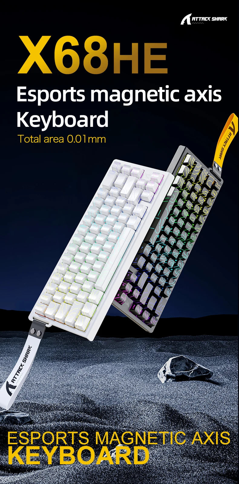 Teclado gaming magnético ATTACK SHARK X68HE X68PRO HE y FREEWOLF F68 con cable F68Pro inalámbrico para gaming profesional, activación rápida de 0.01mm