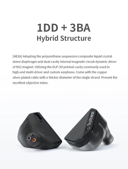 Auricolari cablati ibridi Truthear HEXA 1DD+3BA – Monitor in-ear IEM ad alta fedeltà con cavo placcato argento 0.78 2Pin