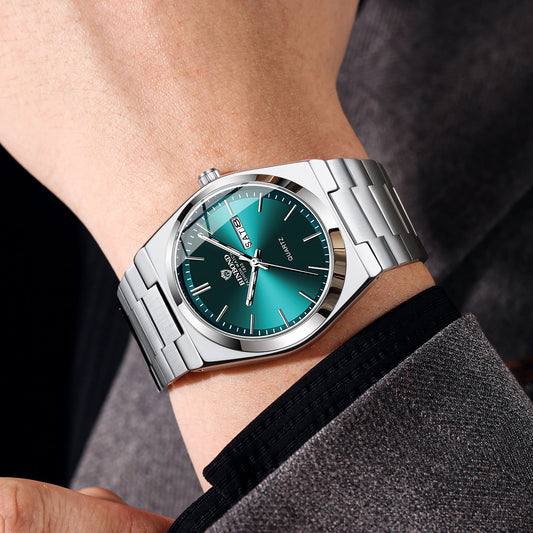 Relógio de pulso de luxo BINBOND com movimento de quartzo, luminoso, estanque, com indicação do dia da semana e data automática, bracelete em aço, estilo empresarial, desportivo, moderno e casual.
