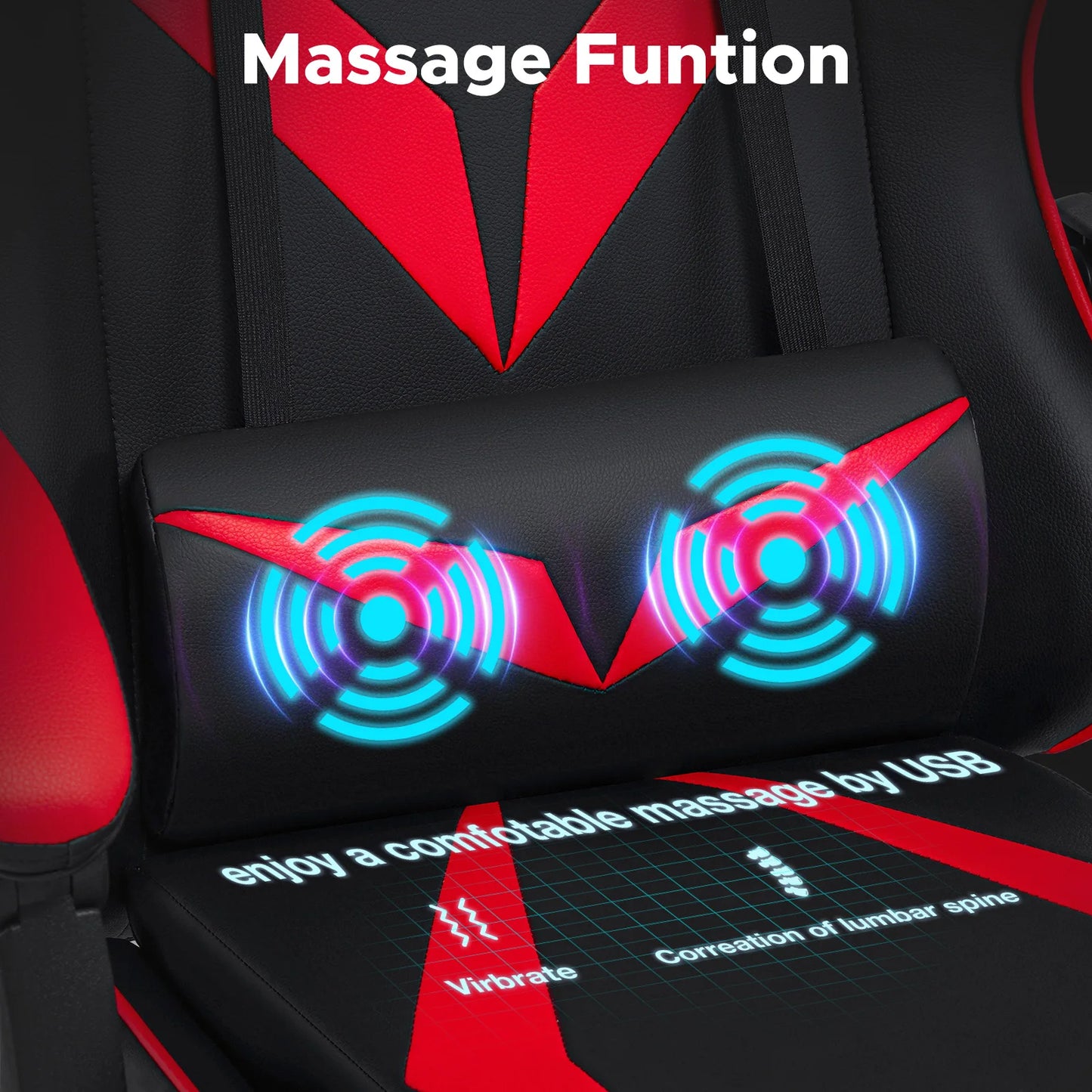 400Lbs Load Gaming Chair with Massage Ergonomic Computer Chair Footrest and Lumbar Support Reclining PC Chair Adjust Armrest