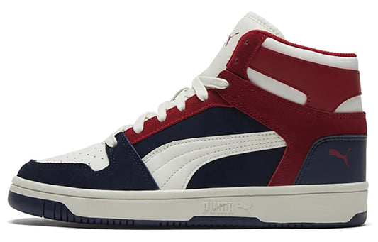 Baskets montantes décontractées Puma Rebound Layup Sd en cuir superposé, bleu foncé et blanc, 370219-04