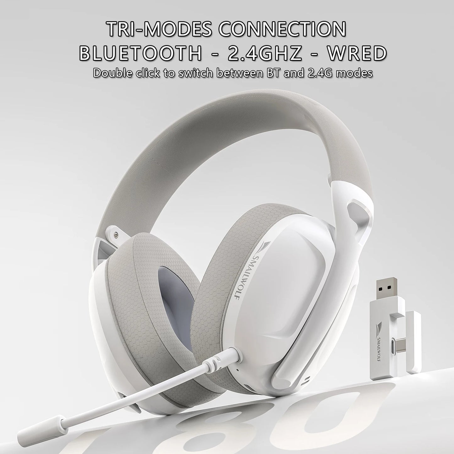 SMAILWOLF L80 Wireless Gaming Headset – Bluetooth 5.0 & 2.4GHz Triple-Mode Headphones with Microphone for PC, Laptop & Mobile Gaming