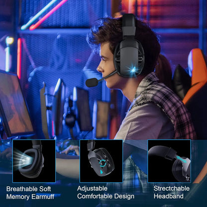 Cuffie da gaming con microfono rimovibile con cancellazione del rumore – Cuffie da gaming wireless a 3 modalità Bluetooth 5.3, 2.4G USB e cablate 3.5mm con driver da 50mm