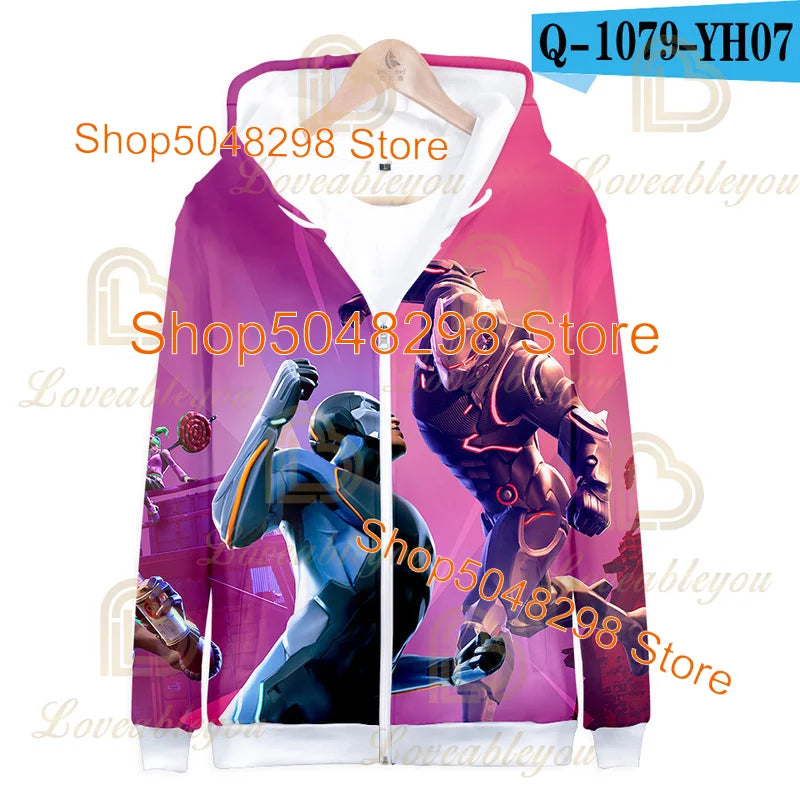 Fortnite Adults Kids Wear Kids Zipper Hoodies Game 3D Print Boys Girls Harajuku Sweatshirt Long Sleeve Tops Teen Clothes