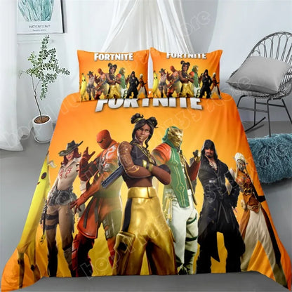 Juego de cama Fortnite de 3 piezas, ropa de cama para dormitorio con estampado 3D, diseño de videojuego y dibujos animados, funda nórdica y funda de almohada decorativas, regalo de cumpleaños