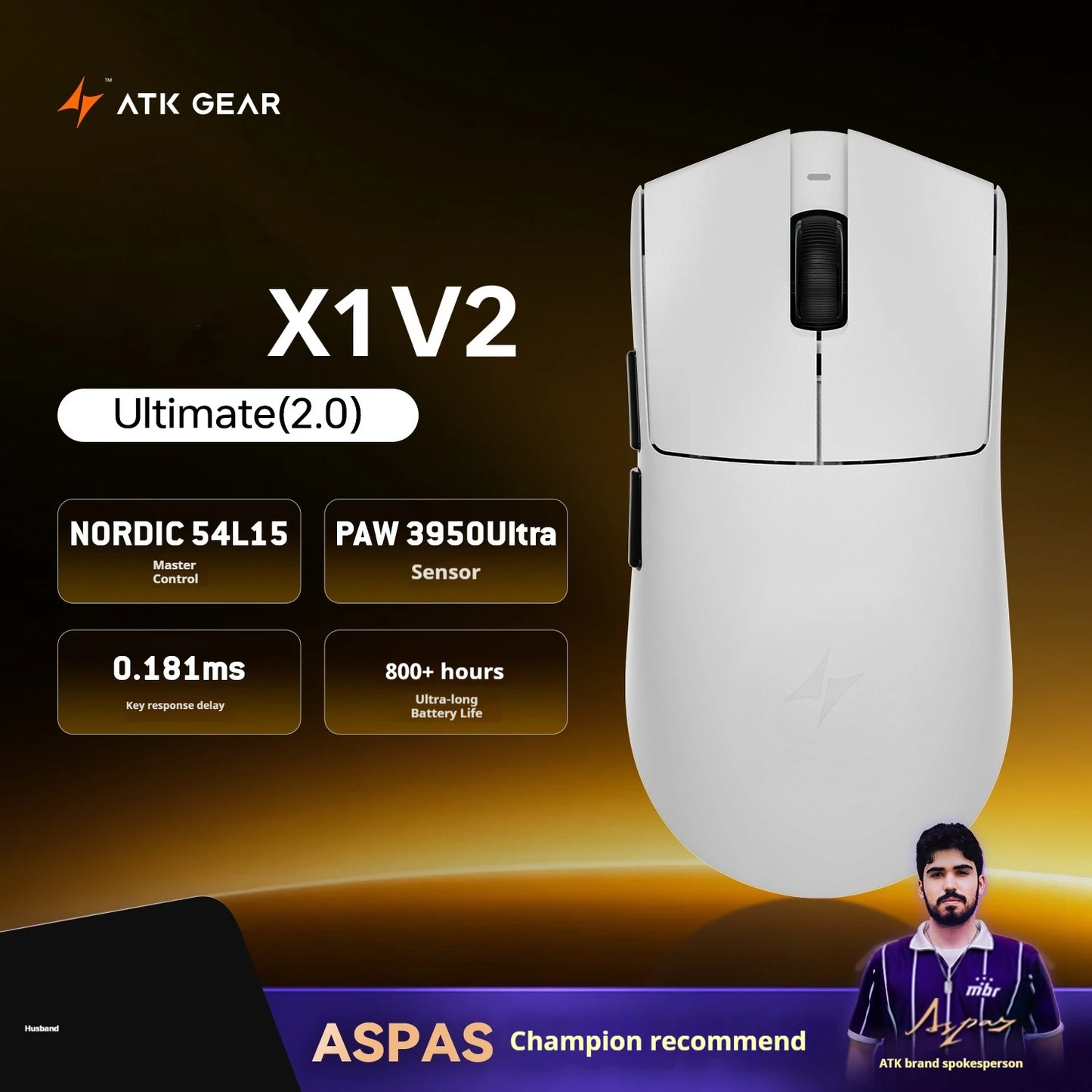 ATK X1 V2 Ultimate 2.0 mus trådløs Paw3950 ultralet 54g 750ips 0.163ms lav latenstid 650ips gamer nyt tilbehør gaver
