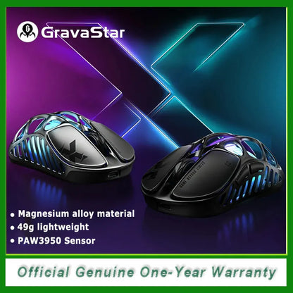 GravaStar Mercury X Wireless Gaming Mouse with PAW 3950 Sensor, 32,000 DPI, 1000Hz Polling Rate, 49g Ultra-Light Magnesium Gaming Mouse