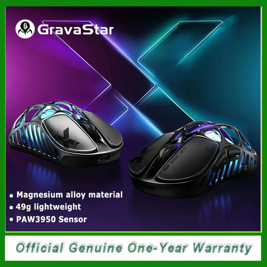 GravaStar Mercury X Wireless Gaming Mouse with PAW 3950 Sensor, 32,000 DPI, 1000Hz Polling Rate, 49g Ultra-Light Magnesium Gaming Mouse
