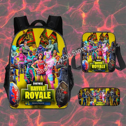 Mochila Fortnited de 3 piezas para niños Victory Game, 16 pulgadas, resistente al agua, mochila preescolar moderna, mochilas escolares para primaria