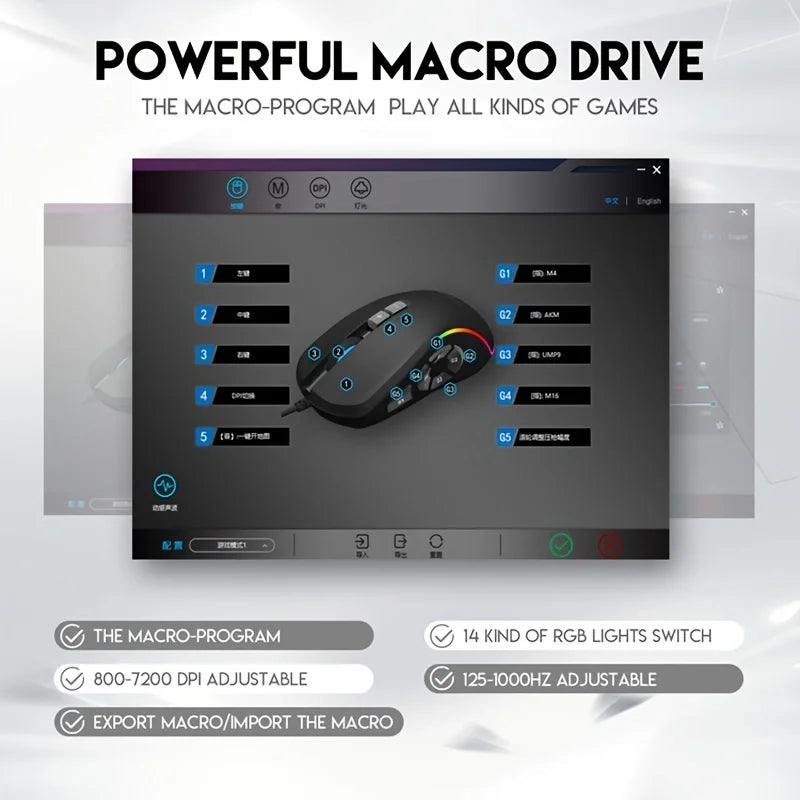 Ratón gaming con cable RGB personalizable, programación macro de 10 teclas, para portátil y ordenador de sobremesa