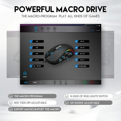 Ratón gaming con cable RGB personalizable, programación macro de 10 teclas, para portátil y ordenador de sobremesa