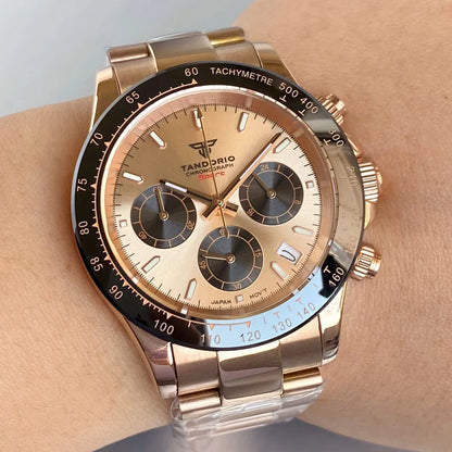 Orologio da uomo Luxury VK63 con movimento al quarzo, cronografo business 39mm in acciaio/oro rosa, datario e quadrante luminoso