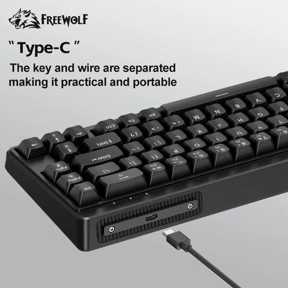 FREEWOLF M68SE Teclado mini con cable de 68 teclas, retroiluminación RGB, Type-C, diseño 68%, compacto para gaming, oficina, PC y portátil