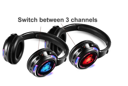 Auriculares inalámbricos Silent Disco RF LED para DJ y fiestas 863–865MHz/915MHz con iluminación LED de 3 canales y batería de 10H