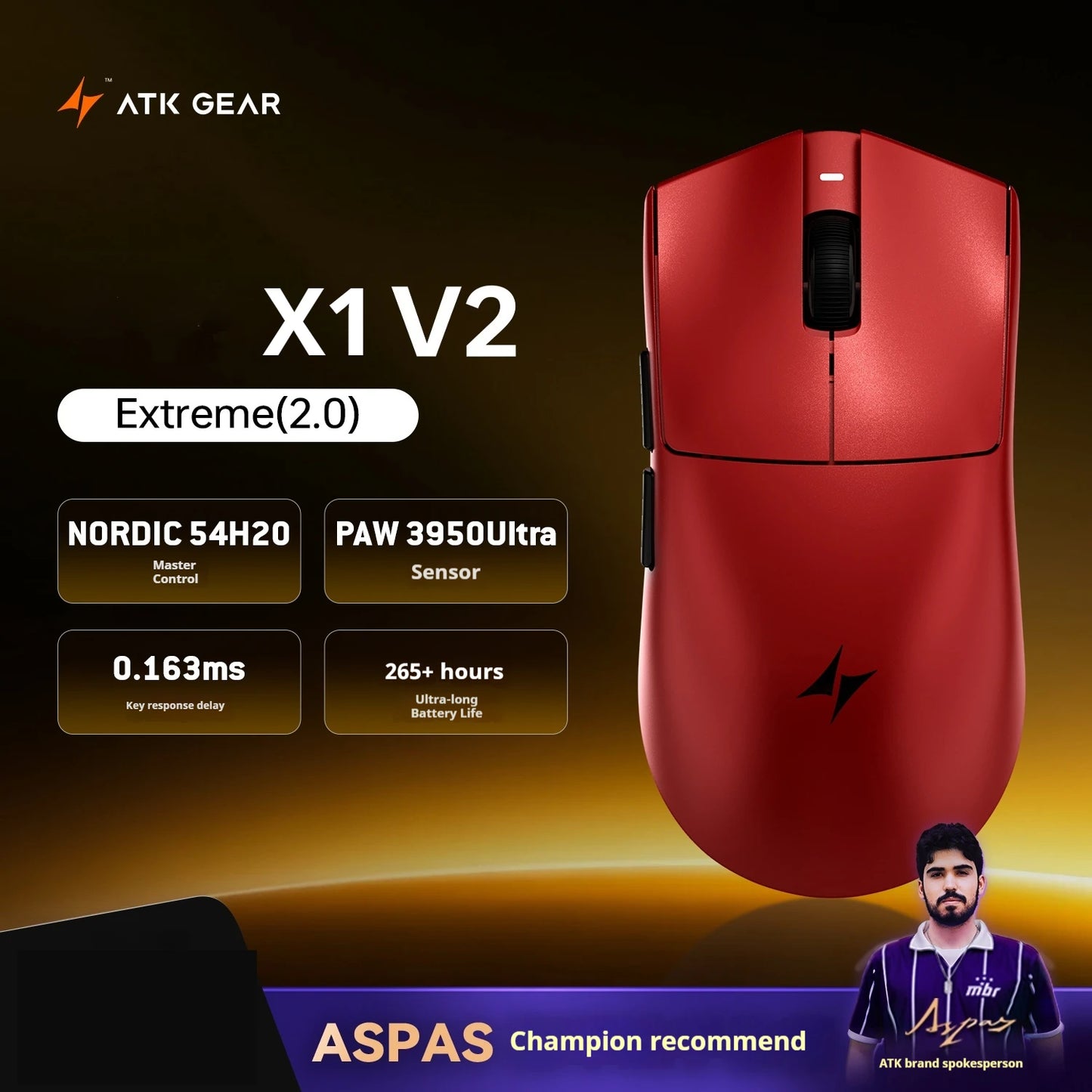 ATK X1 V2 Ultimate 2.0 mus trådløs Paw3950 ultralet 54g 750ips 0.163ms lav latenstid 650ips gamer nyt tilbehør gaver