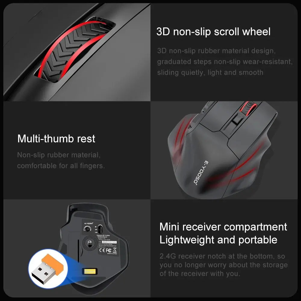 Ratón gaming E-YOOSO X-31 Pro USB grande con Bluetooth 2.4G inalámbrico, PAW3212, 4800 DPI, para gamers, ordenador portátil y PC