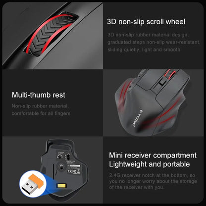 Ratón gaming E-YOOSO X-31 Pro USB grande con Bluetooth 2.4G inalámbrico, PAW3212, 4800 DPI, para gamers, ordenador portátil y PC