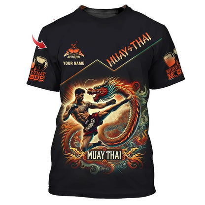 Fajna nowa koszulka z nadrukiem graficznym Muay Thai dla mężczyzn – nadruk 3D z motywem tygrysa i smoka, spersonalizowana z imieniem, letnia koszulka na siłownię i do fitnessu