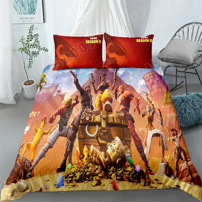 Juego de cama Fortnite de 3 piezas, ropa de cama para dormitorio con estampado 3D, diseño de videojuego y dibujos animados, funda nórdica y funda de almohada decorativas, regalo de cumpleaños