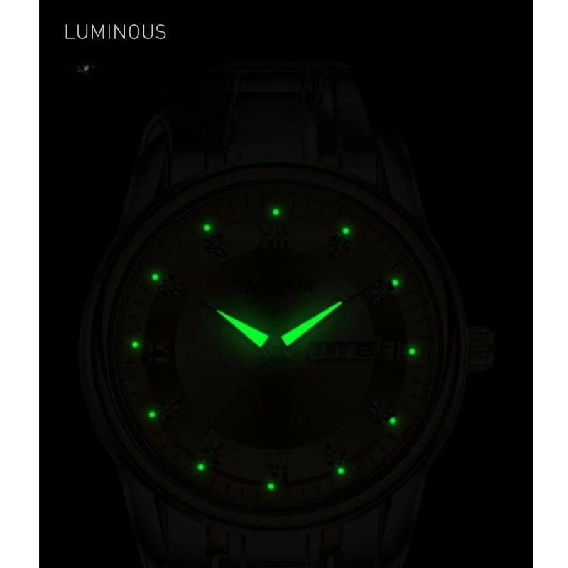 Relógio de luxo para mulher, relógio de quartzo, relógio de pulso digital, à prova de água, com calendário e visor iluminado; estilo moderno e profissional, adequado também para homens.