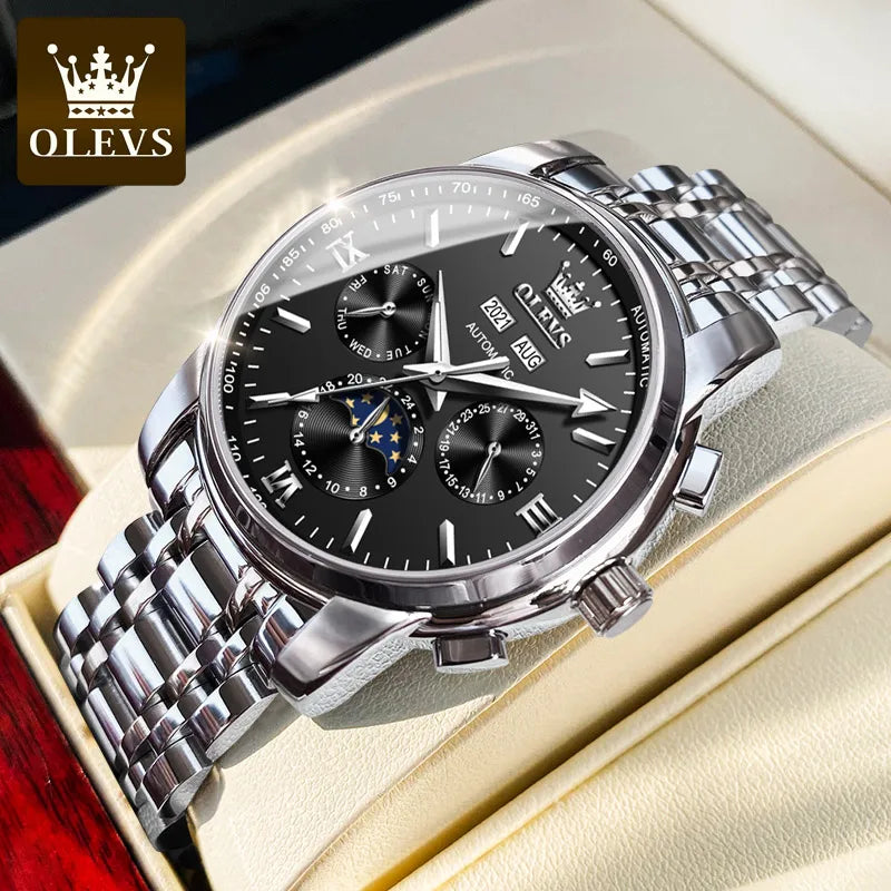 OLEVS 6633 Luxury Men's Watches Automatic Green Watch Men Stainless Steel Waterproof Business Sport Mechanical Wristwatch 6633