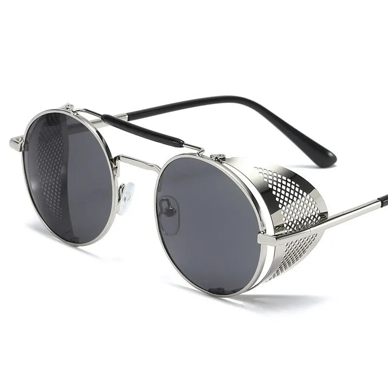 2023 Steampunk Side Wind Proof Mesh Flip Round Metal Sunglasses