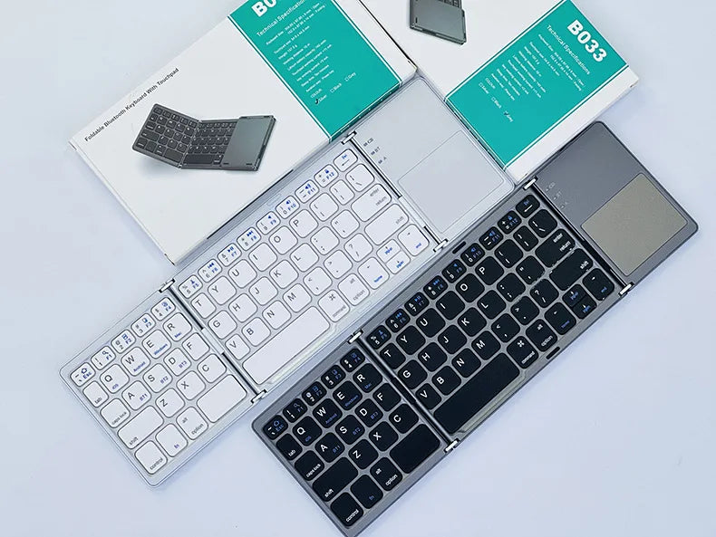 Tastiera Bluetooth pieghevole a tre ante con touchpad, mini tastiera portatile ricaricabile, tastiera wireless per Windows, Android e iOS