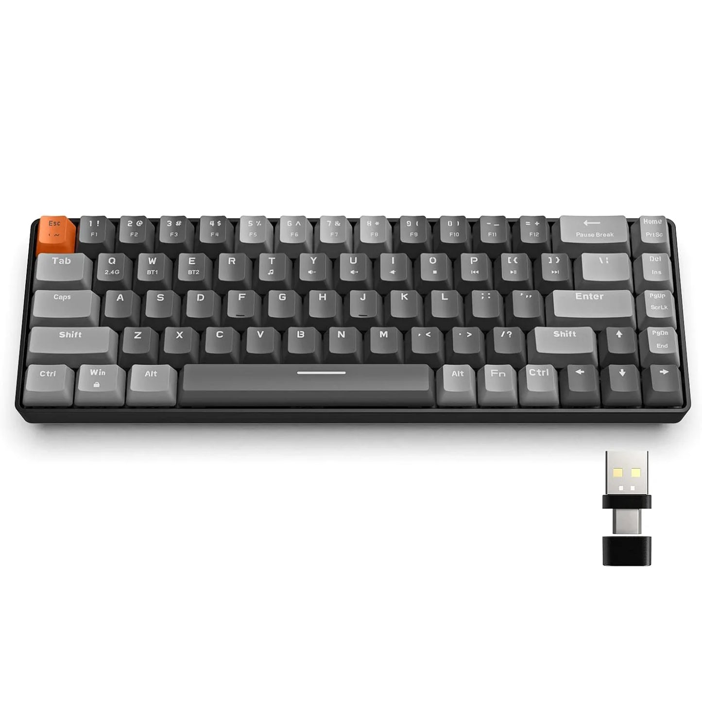 Tastiera meccanica wireless RK68 60%, Bluetooth 5.0/2.4GHz con ricevitore 2 in 1 dual mode, tastiera gaming hot-swappable a 68 tasti