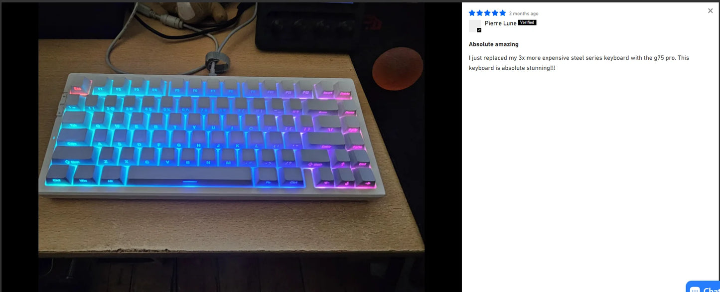 Teclado mecánico inalámbrico MCHOSE G75 Pro, diseño 75%, montaje gasket, 5 capas de amortiguación, retroiluminación RGB, triple modo y hot-swappable