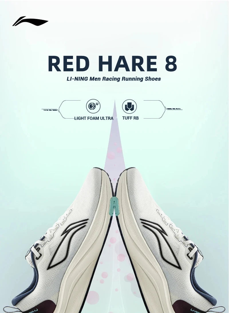Zapatillas de running de competición Li-Ning RED HARE 8 para hombre, LIGHT FOAM ULTRA, reflectantes, amortiguadas y estables, zapatillas ligeras LiNing ARPV001