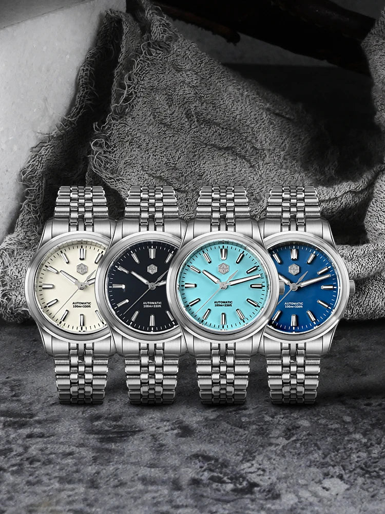 San Martin 39mm Miyota 90S5 Enamel Dial GADA Wristwatch Automatic Mechanical Sapphire BGW-X1 10Bar 5-Link Bracelet  SN0144CG-7