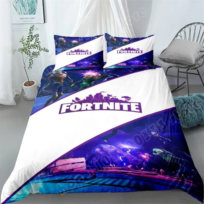 Juego de cama Fortnite de 3 piezas, ropa de cama para dormitorio con estampado 3D, diseño de videojuego y dibujos animados, funda nórdica y funda de almohada decorativas, regalo de cumpleaños
