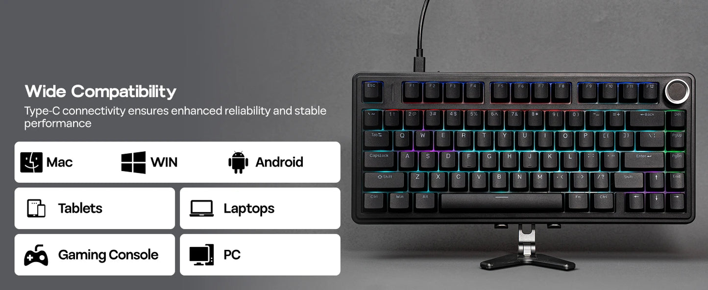 EPOMAKER x AULA F75 Teclado mecánico con cable 75% ANSI US Layout, montaje gasket, hot-swap, para Mac/WIN/Android, con perilla