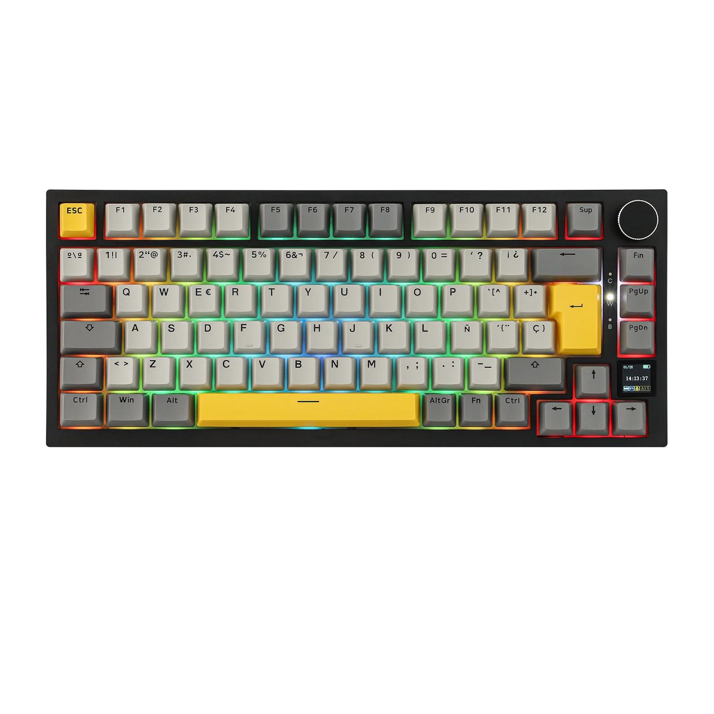 Distribución ISO-ES EPOMAKER X AJAZZ AK820 PRO 75% teclado mecánico con distribución española, cable/2.4GHz/BT, pantalla y perilla para Pc/Mac