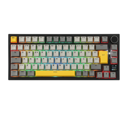 Distribución ISO-ES EPOMAKER X AJAZZ AK820 PRO 75% teclado mecánico con distribución española, cable/2.4GHz/BT, pantalla y perilla para Pc/Mac