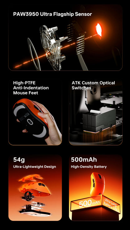 Ratón inalámbrico ATK Blazing Sky Z1 V2 Ultimate PAW3950 Ultra Dual 8K Gaming, ergonómico, desarrollo propio, para manos medianas y grandes