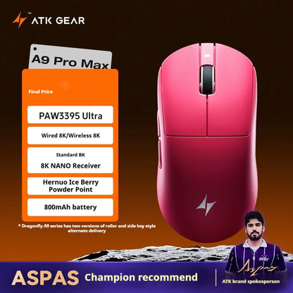 Ratón gaming inalámbrico ATK A9 Ultra Tri Mode 8K 53g ligero A9/A9 SE/A9 Plus/A9 Pro para PC e-sports, regalo personalizado