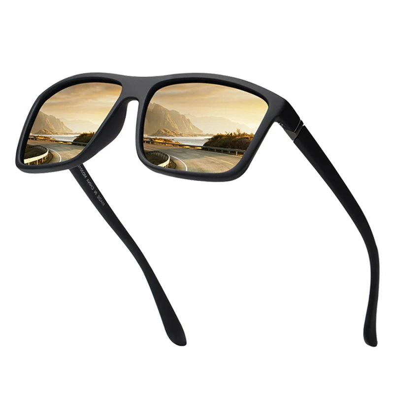 Classic Black Square Polarized Sunglasses Men Fashion Mirror Blue Sun Glasses Unisex Vintage Anti Glare Driving Shades UV400
