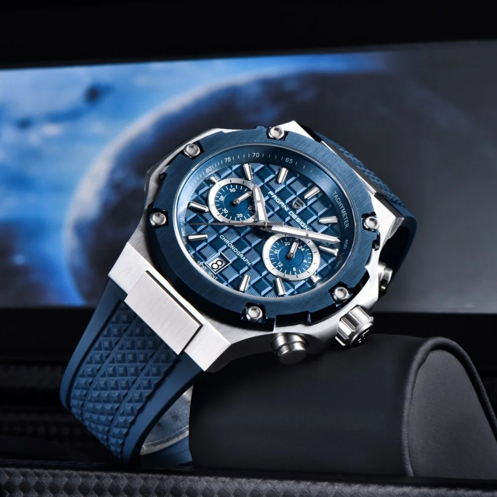 Reloj de cuarzo para hombre PAGANI DESIGN PD-YS032, 44mm, movimiento japonés VK64, caja de acero inoxidable, correa de caucho, cristal de zafiro, resistente al agua 100M