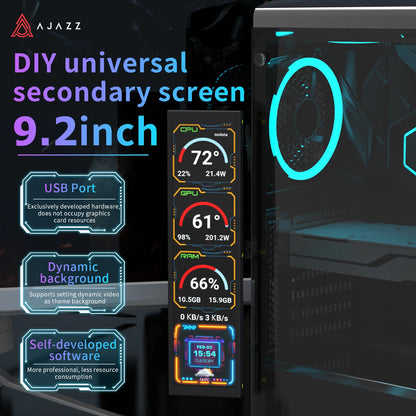 Schermo secondario universale DIY Ajazz AKP02 in lega di alluminio da 9.2 pollici con vari design personalizzabili, compatibile con Windows 7