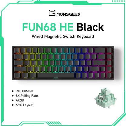 Akko MonsGeek FUN68 HE Magnetic Keyboard 65% Rapid Trigger 0.005mm 8000Hz ARGB USB/Wireless Gaming Custom Keyboard for Gamer